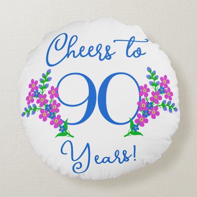 Blue Birdie Forget Me Not Flower 90th Birthday Rond Kussen (Achterkant)