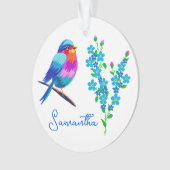 Blue Birdie Forget Me Not Flowers 70ste verjaardag Ornament (voorkant)