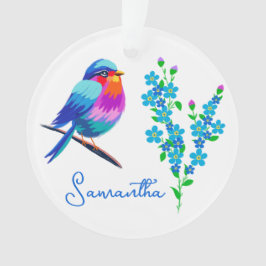 Blue Birdie Forget Me Not Flowers 70ste verjaardag Ornament