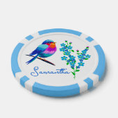 Blue Birdie Forget Me Not Flowers 70ste verjaardag Poker Chips (Enkel)