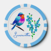 Blue Birdie Forget Me Not Flowers 70ste verjaardag Poker Chips (Voorkant)