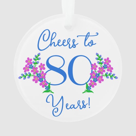 Blue Birdie Forget Me Not Flowers 80ste verjaardag Ornament (achterkant)