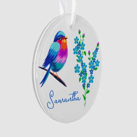Blue Birdie Forget Me Not Flowers 90ste verjaardag Ornament (voorkant)