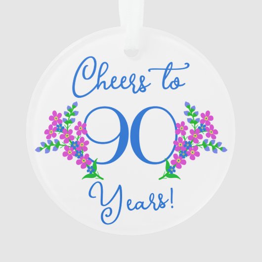 Blue Birdie Forget Me Not Flowers 90ste verjaardag Ornament (achterkant)