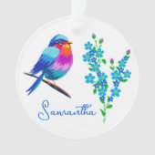 Blue Birdie Forget Me Not Flowers 90ste verjaardag Ornament (voorkant)