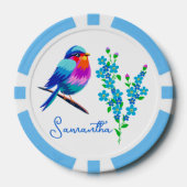 Blue Birdie Forget Me Not Flowers 90ste verjaardag Poker Chips (Voorkant)