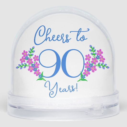 Blue Birdie Forget Me Not Flowers 90ste verjaardag Sneeuwbol (Achterkant)