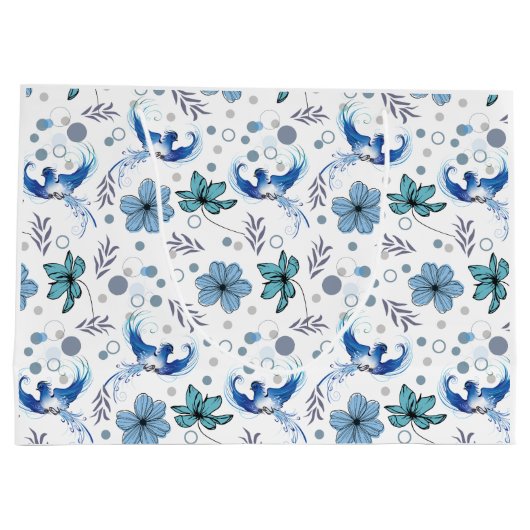 Blue Birds and Floral Harmony Seamless Pattern Groot Cadeauzakje (Achterkant)