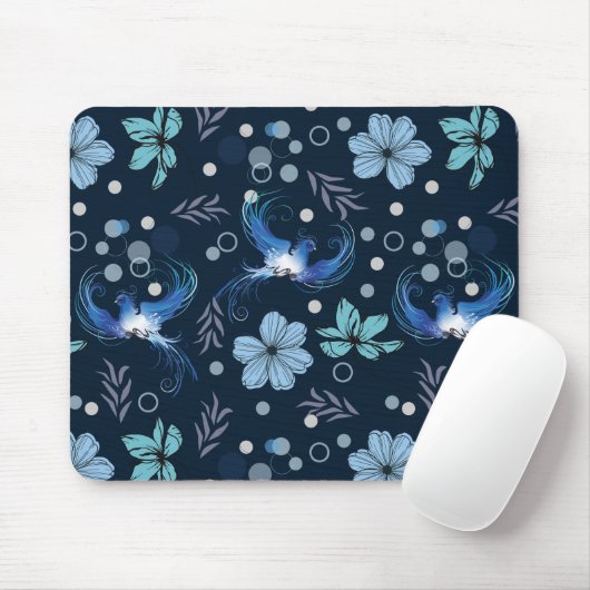 Blue Birds and Floral Harmony Seamless Pattern Muismat (Met muis)