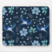 Blue Birds and Floral Harmony Seamless Pattern Muismat (Voorkant)