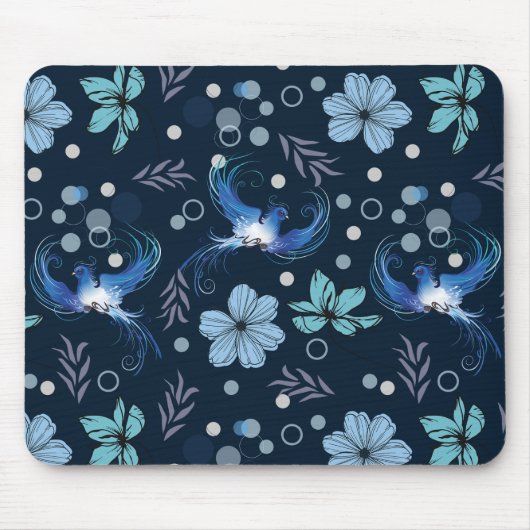 Blue Birds and Floral Harmony Seamless Pattern Muismat (Voorkant)