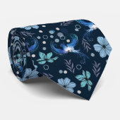 Blue Birds and Floral Harmony Seamless Pattern Stropdas (Opgerold)