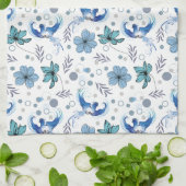 Blue Birds and Floral Harmony Seamless Pattern Theedoek (Gevouwen)