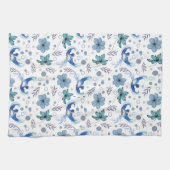 Blue Birds and Floral Harmony Seamless Pattern Theedoek (Horizontaal)