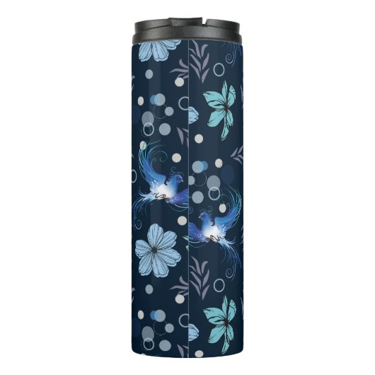 Blue Birds and Floral Harmony Seamless Pattern Thermosbeker (Achterkant)