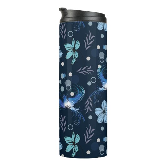 Blue Birds and Floral Harmony Seamless Pattern Thermosbeker (Geroteerd rechts)