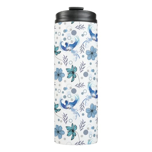 Blue Birds and Floral Harmony Seamless Pattern Thermosbeker (Voorkant)