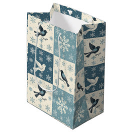 Blue Birds and Snowflakes Christmas Winter Pattern Medium Cadeauzakje