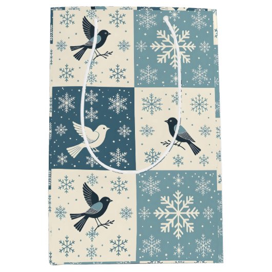 Blue Birds and Snowflakes Christmas Winter Pattern Medium Cadeauzakje (Voorkant)