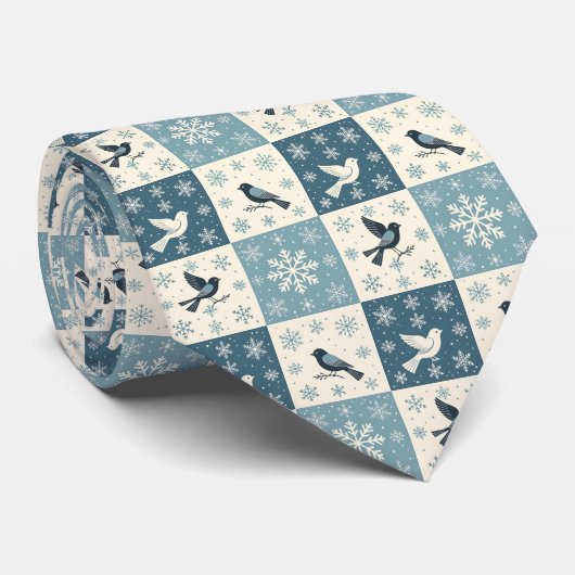 Blue Birds and Snowflakes Christmas Winter Pattern Stropdas (Opgerold)
