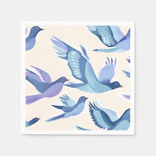Blue Birds Flying | Modern Watercolor Servet (Voorkant)