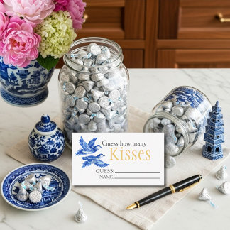 Blue  birds  "Guess How Many Kisses" Bridal Game  Informatiekaartje