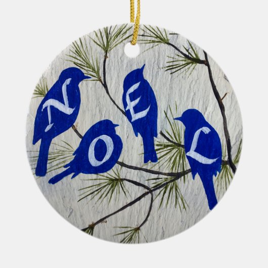 Blue Birds NOEL Porcelain Ornament (Voorkant)