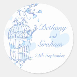 Blue birds open kooi bruiloft sticker