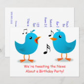 Blue Birds Serenade Birthday Party Kaart (Voorkant / Achterkant)