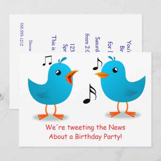 Blue Birds Serenade Birthday Party Kaart (Voorkant / Achterkant)