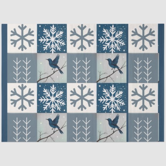 Blue Birds & Snowflakes Christmas Winter Decoupage Tissuepapier (Voorkant)