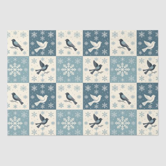 Blue Birds & Snowflakes Christmas Winter Decoupage Tissuepapier (Voorkant)