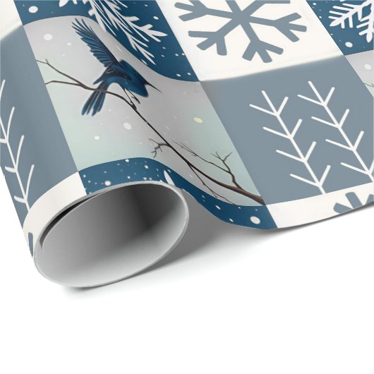 Blue Birds & Snowflakes Christmas Winter Pattern Cadeaupapier (Rol Hoek)