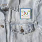 Blue Birds Square Verjaardag Button (In situ)