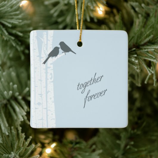 Blue Birds Together Forever Christmas Keramisch Ornament (Boom)
