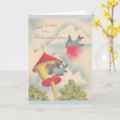  Blue Birds Wedding Wenskaart Kaart (Gele Bloem)