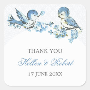  Blue Birds Winter Bruiloft Dank je wel Vierkante Sticker