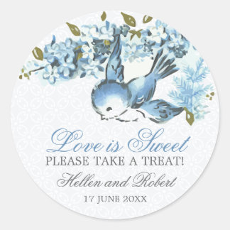 Blue Birds Winter bruiloft traktatie gunst Ronde Sticker