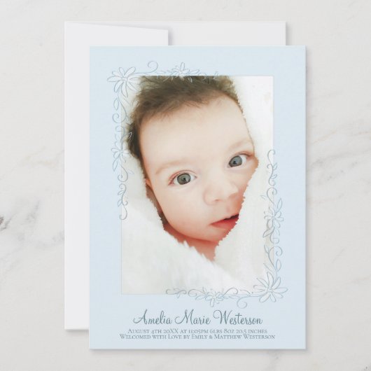  Blue Birth Announcement Boy Kaart (Voorkant)