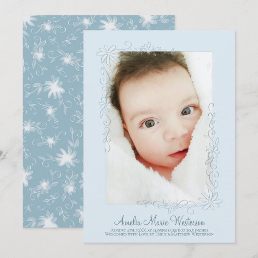  Blue Birth Announcement Boy Kaart (Voorkant / Achterkant)