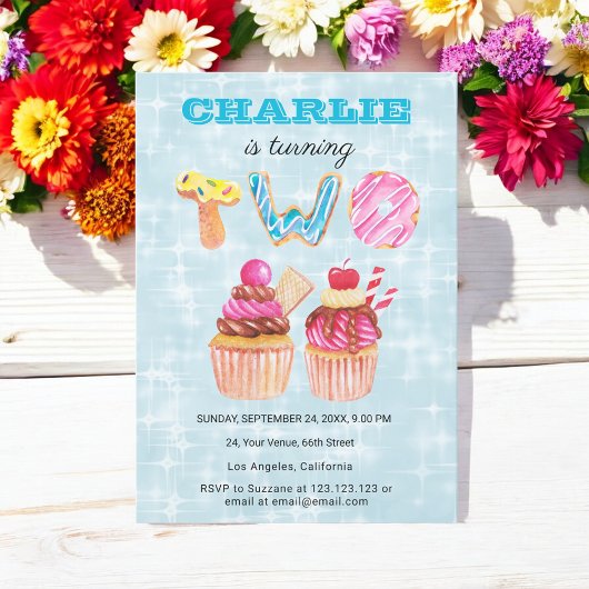 Blue Birthday 2e Schattigee Cup Cake Invitation Kaart