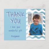 Blue Birthday Bedankt Kinder foto Briefkaart (Voorkant)