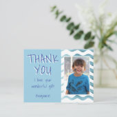 Blue Birthday Bedankt Kinder foto Briefkaart (Staand voorkant)