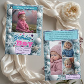 Blue Birthday Boy White Christmas Snowflakes Photo Feestdagenkaart