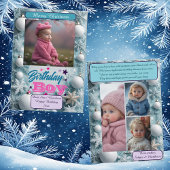 Blue Birthday Boy White Christmas Snowflakes Photo Feestdagenkaart