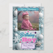 Blue Birthday Boy White Christmas Snowflakes Photo Feestdagenkaart (Voorkant)
