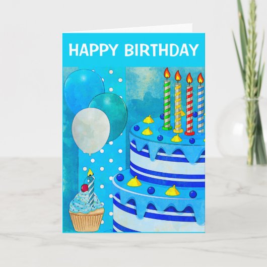 Blue Birthday Cake Kaart (Voorkant)