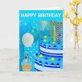 Blue Birthday Cake Kaart (Gele Bloem)