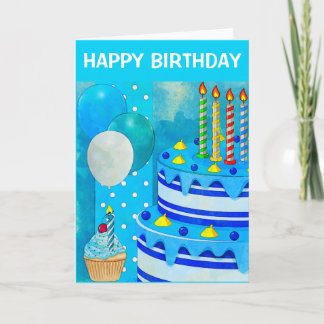 Blue Birthday Cake Kaart