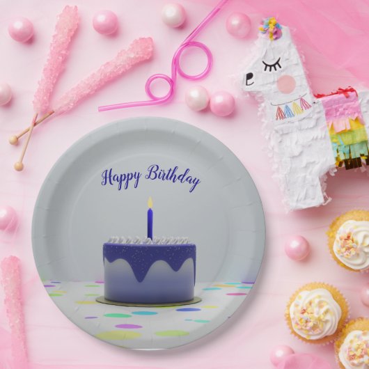 Blue Birthday Cake Papieren Bordje (Feest)